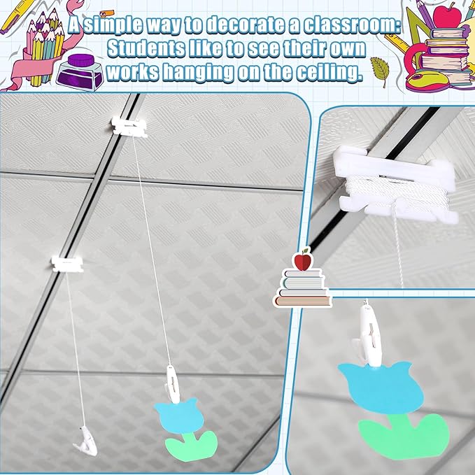 50 Pairs Drop Ceiling Clips for Classroom Ceiling Hanging Hooks White Hangers Clips for Hanging Drop Grid Decorations