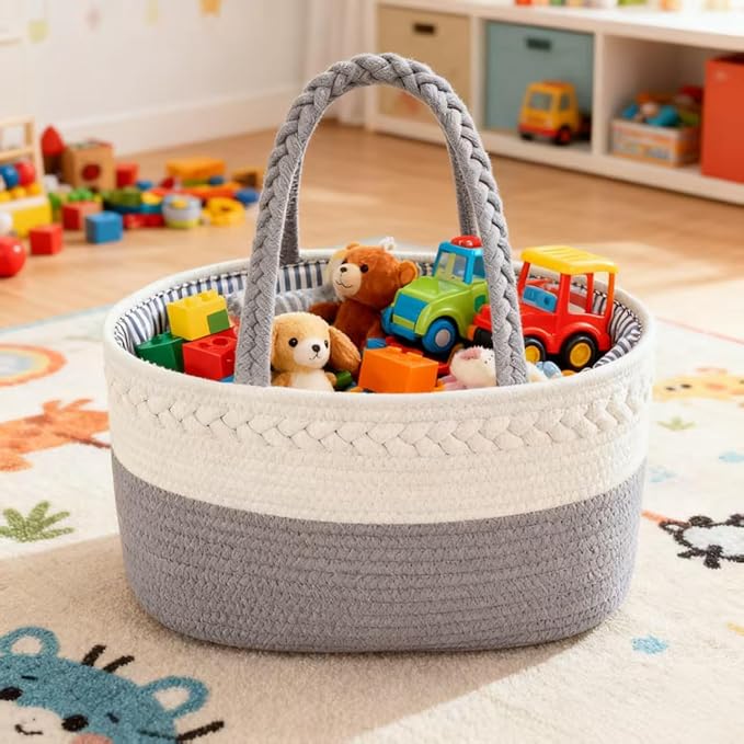 CREVENT Diaper Caddy Organizer, Baby Basket with Handle, Table Organizer for Storage, Portable Car Organizer, Baby Shower Gifts + Gift bag with Ribbon