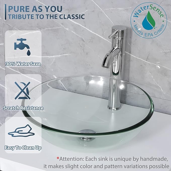eclife 84" Modern Bathroom Vanity Sink Combo Freestanding Cabinet with Small Side Cabinet, Clear Round Glass Vessel Sink, Water Save Faucet, Drain (Gray+A16)