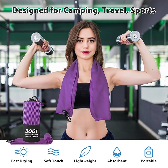 Microfiber Travel Sports Towel-Quick Dry, Soft Lightweight, Absorbent, Compact Towel for Camping Gym Beach Bath Yoga Swimming Backpacking (M:40''x20''-Purple)