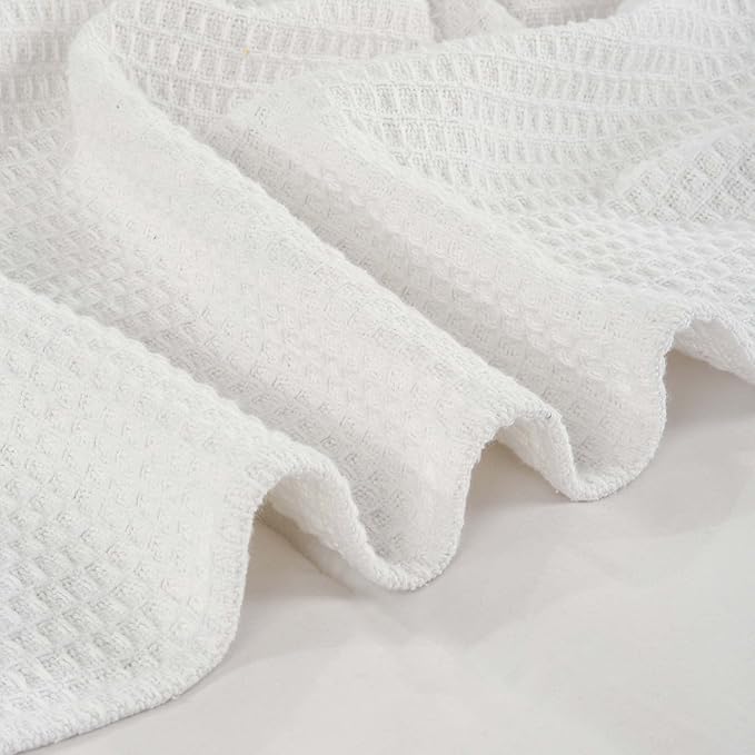 Bed & Bath Home Premium 100% Cotton Waffle Weave Blanket Twin Size – Soft Breathable Lightweight Comfort, Natural All-Season Bed Blanket, Easy-Care Bedspread for Bed & Couch (White)