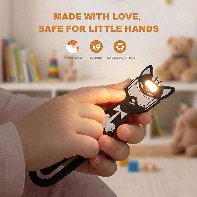 Rechargeable Kids Book Light, Cute Bookmark Reading Light for Kids, Dimmable Portable LED Book Light for Reading in Bed, Eye-Caring Bedtime Reading Lamp for Children & Travel, Black&Grey