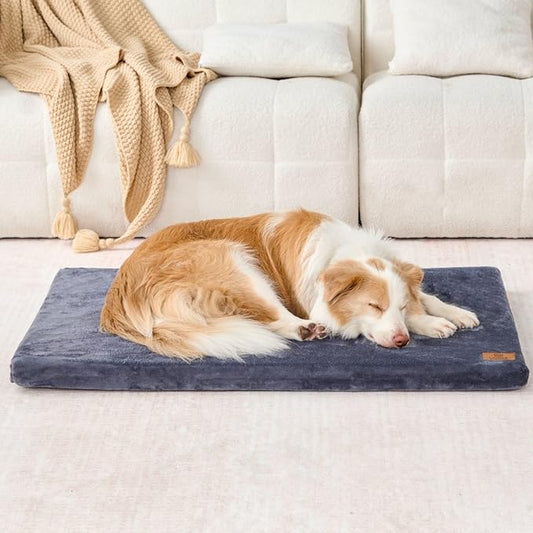 Dog Crate Pad - Dog Bed Large Sized Dogs with Removable Washable Cover and Waterproof Lining - XL Memory Foam Pet Bed for Crate - Reversible Kennel Mat (Cool & Warm), 42-inch, Dark Grey