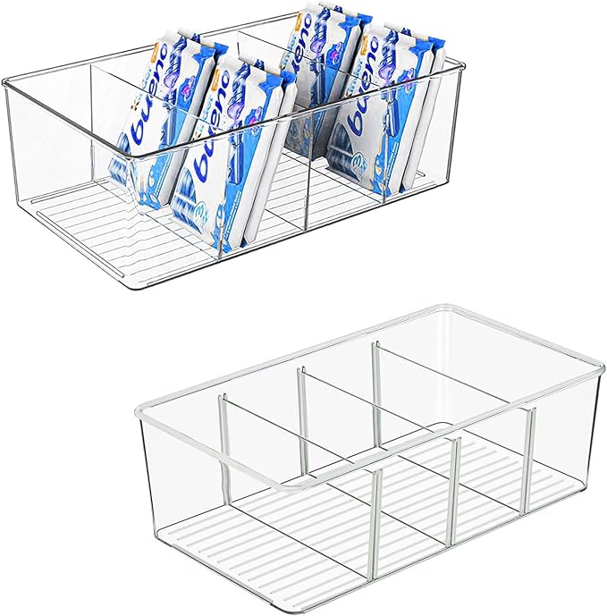 Pantry Organizers and Storage - 2 Pack Kitchen Organizers and Storage for Fridge,Drawer and Refrigerator - Spice Organization for Cabinet,Clear Plastic Stackable Bins for Snack Organizer