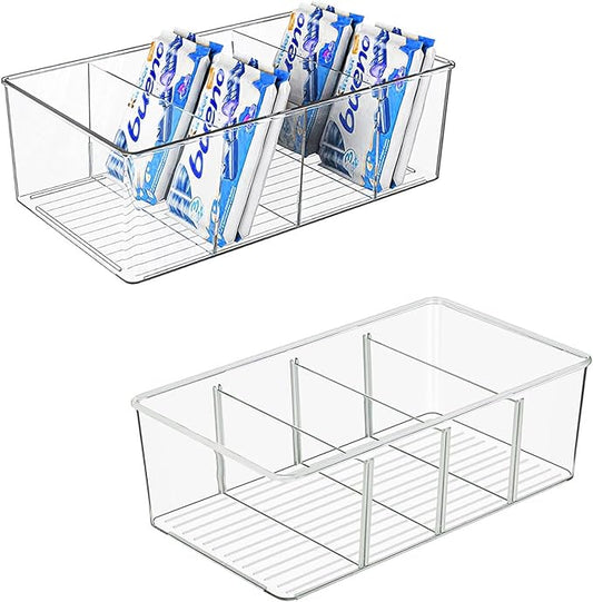 Pantry Organizers and Storage - 2 Pack Kitchen Organizers and Storage for Fridge,Drawer and Refrigerator - Spice Organization for Cabinet,Clear Plastic Stackable Bins for Snack Organizer