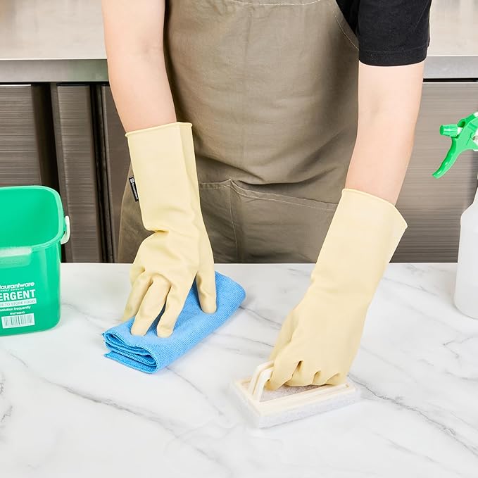 Clean Tek Professional 22 Mil Large Cleaning Gloves, 10 Pairs Of Long Cuff Gloves - No-Slip Grip, No-Powder, Yellow Latex Gloves For Kitchen Cleaning, Ideal For Washing Dishes