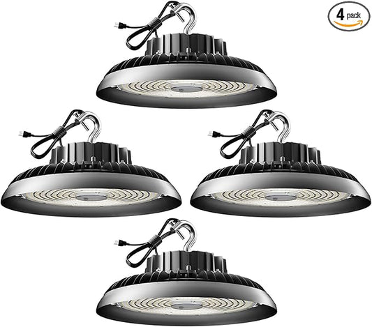 LED High Bay Light 400W（480x1W LED） 60000lm High Bay LED Lights, 5000K High Bay LED Shop Lights with US Plug, AC100-277V UFO Commercial Bay Lighting for 30-55FT Height -4Pack