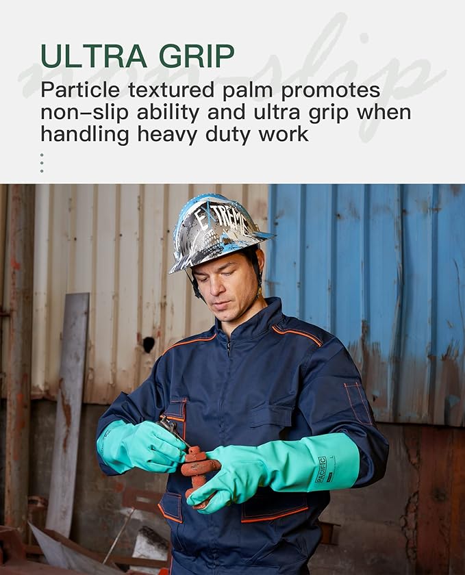 PACIFIC PPE 2 Pairs Nitrile Chemical Resistant Gloves, Flocked, Resist Household Acid, Alkali, Latex Rubber Free, 15 mil, 12.6", Large