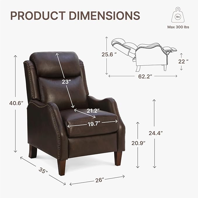 Leather Pushback Recliner Faux Armchair with Rivet Decoration Single Sofa Accent Chair for Living Room Bedroom