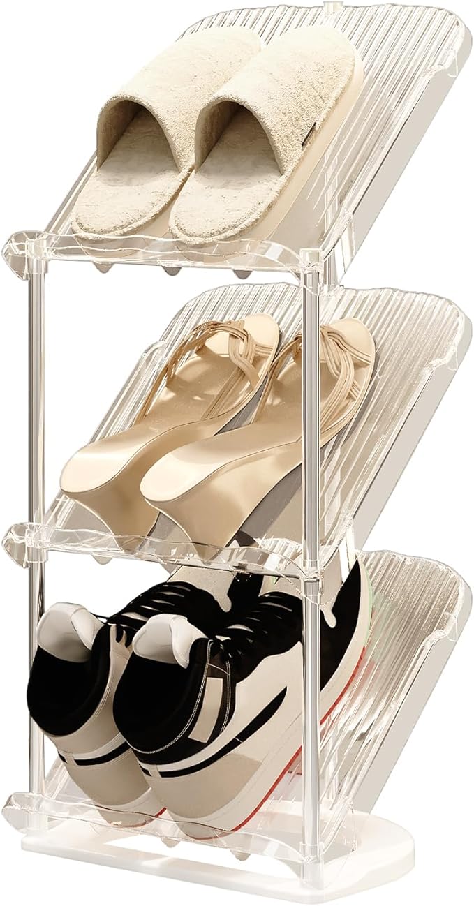 YYW Narrow Shoe Rack Vertical Shoes Rack for Entryway Corner Shoe Storage Organizer for Small Spaces Transparently Tall Slim Shoe Shelf for Front Door Entrance Living Room White 3 Layers