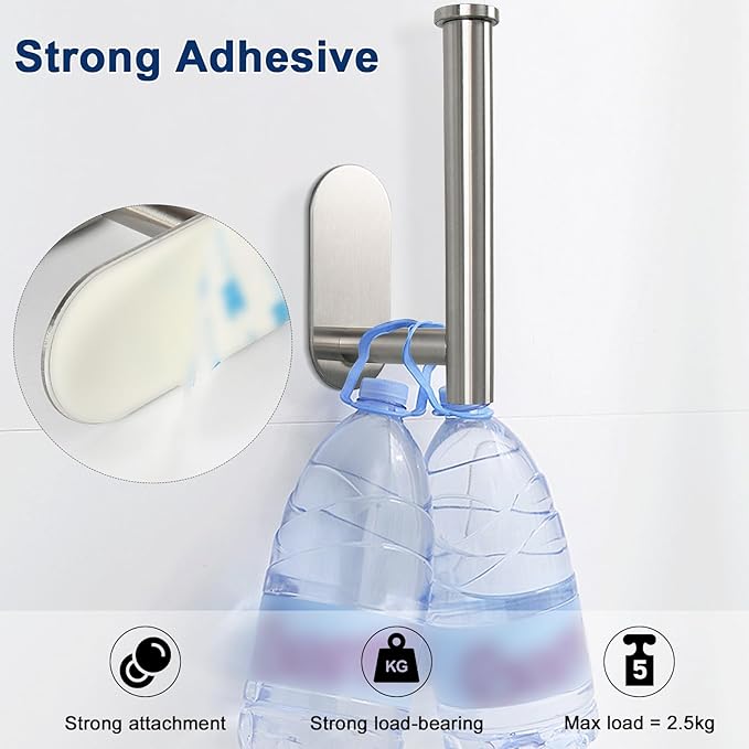 NearMoon Toilet Paper Holder Self Adhesive, Premium Thicken SUS304 Stainless Steel Rustproof Adhesive Toilet Roll Holder no Drilling for Bathroom, Kitchen, Washroom (4 Pack, Brushed Nickel)