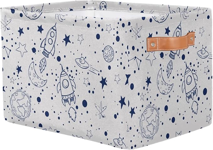 Rectangle Storage Baskets for Organizing - Foldable Storage Bin Cubes with Handles, Large Organizer Bins Boxes Toy Closet Shelf Nursery Laundry Basket, 1 Pcs(Galaxy Universe Planet)