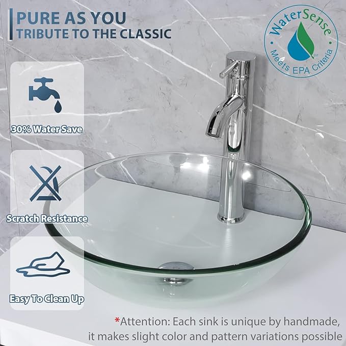 eclife 60" Modern Bathroom Vanity Sink Combo Freestanding Cabinet with Small Side Cabinet, Clear Round Glass Vessel Sink, Water Save Faucet, Drain (Gray+A16)
