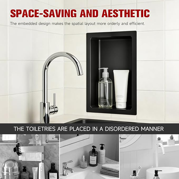 No Tile Needed Shower Niche 13"X 19", Bathroom Wall Niche Single Shelf, Stainless Steel Shower Niche for Bathroom, Kitchens, Balconies