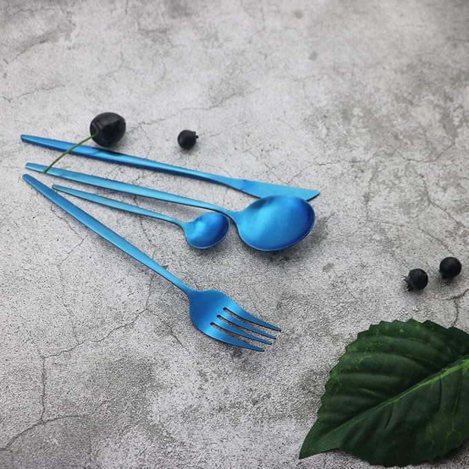 JASHII Matte Blue Silverware Set, 24 Pieces Stainless Steel Tableware Sets Flatware Set Cutlery Sets, Service for 6 (Matte Blue)