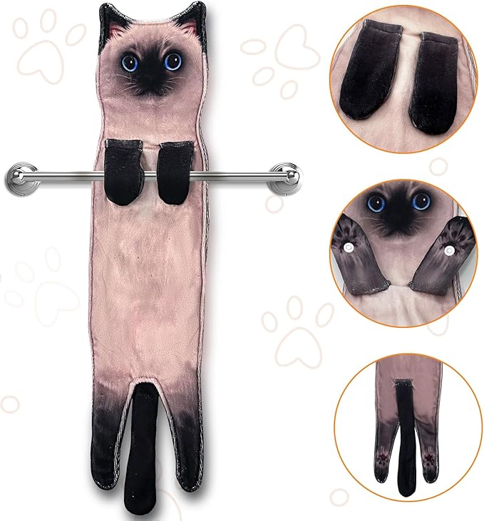 PAT JUUMG Funny Cat Hand Towels for Bathroom Kitchen Decor, Cute Decorative Hanging Face Towels, Super Absorbent Soft, Housewarming Gift, Cat Lovers Gifts for Women (PAT US-6 Pack-Towel)