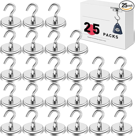 LOVIMAG Magnetic Hooks for Cruise Cabins, 120lbs Magnetic Hooks for Classroom, Strong Magnets with Hooks for Hanging, Neodymium Magnet Hooks for Fridge, Ceiling, Locker, Camper, Travel-25 Pcs