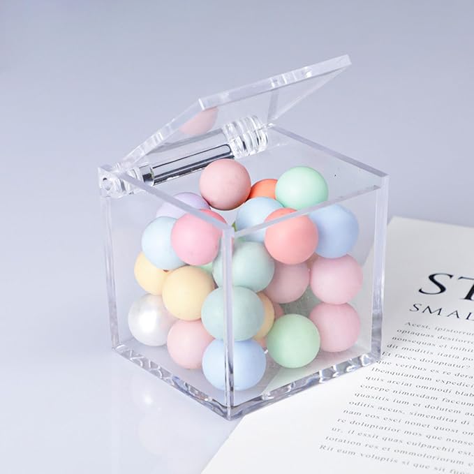KissYou Small Acrylic Box Clear Boxes with Lid Acrylic Hinged Lid Box Coffee Pod Holder Candy Contanier Transparent Lucite Square Cube