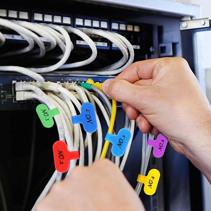 32 Pcs Cable Labels, Ymapinc Multi-Color Electronic Cable Labels Tags Writeable Cord Label for Computers Management Wire Tags Self-Adhesive Nylon Label