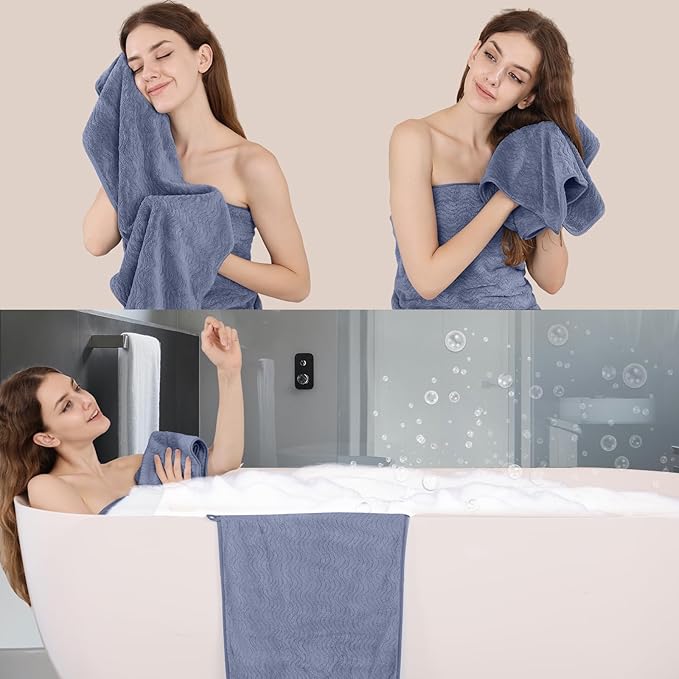 Bath Towel Set of 4, Extra Large Towels Oversized 35x70 Inch Shower Bathroom Towels Highly Absorbent Quick Dry Towel Textured Soft Bath Sheet Towels Set for Bathroom Hotel SPA Fitness Camping (Orchid)