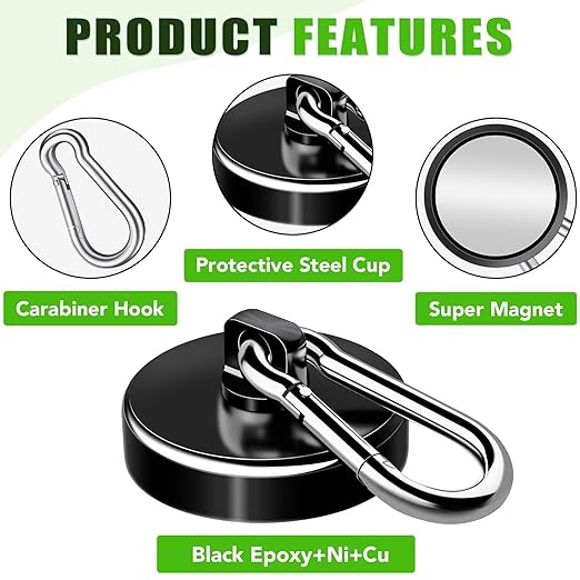 E BAVITE Carabiner Magnetic Hooks, 100LBS Strong Black Magnetic Hooks Heavy Duty with Swivel Carabiner Hook, Great for Hanging for Cruise, Garage, Kitchen, Refrigerator, Locker (6-Pack)
