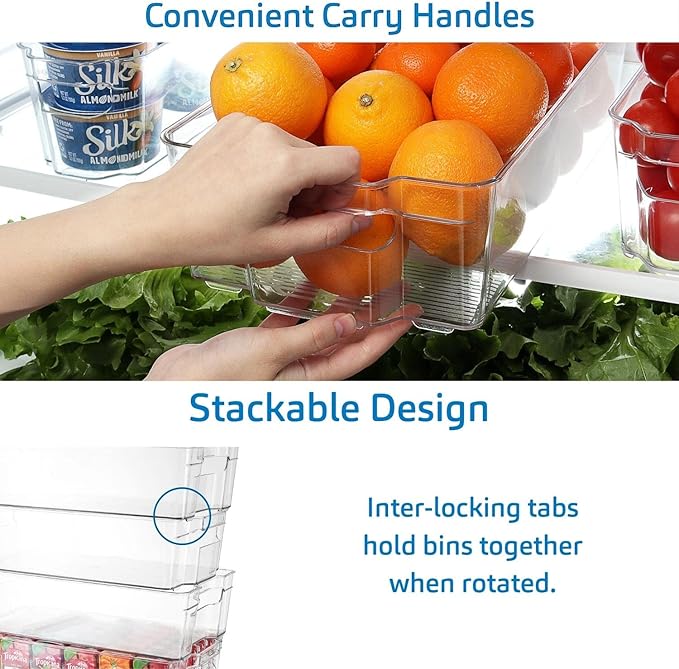 STORAGEBUD Fridge Organizer - 14 Piece Refrigerator Organizer Bins - Stackable Freezer Organizer - Clear Refrigerator Organizer - Acrylic Fridge Bins, (VDS-SB-BIN-14SET)