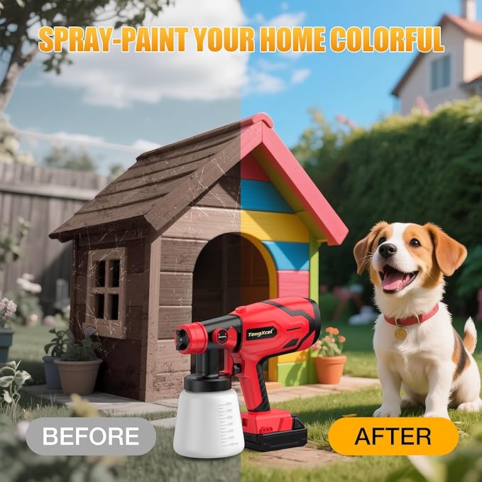 Paint Sprayer for Milwaukee 18V Battery - 600W HVLP Spray Gun with Brushless Motor, 1000ml Large Capacity Bottle & 4 Copper Nozzle for Fences, Ceilings, Furniture, DIY & House Painting (No Battery)