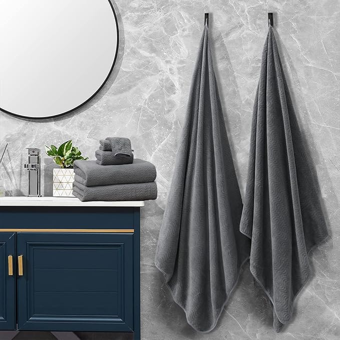 Grey Bath Towels Set of 8, Bathroom Towel Quick Dry Textured,2 Oversized Shower Towels Large/2 Hand Towels/4 Washcloths, Ultra Soft Microfiber Absorbent Bath Sheets for Bathroom Hotel Spa