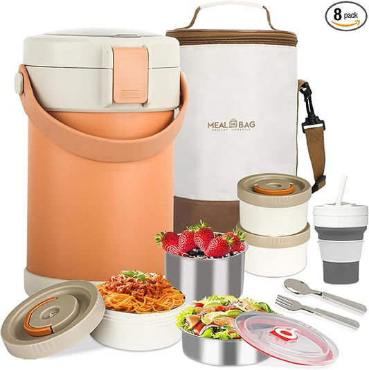 67oz Adults Thermo for Hot Food Kit 2L 9.06in 3 Layer Stainless Steel Vacuum Soup Food Thermo Hot Food Jar Bento Box for Men, Women, Suitable insulated Lunch Box for 12+ Camping, Office & Travel Use