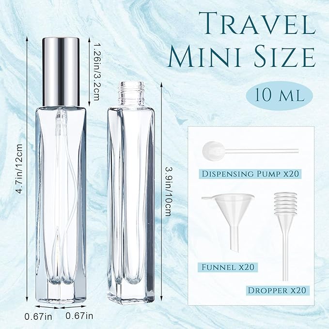 Domensi 20 Pcs 10/20/30 ml Perfume Travel Refillable Bottles Glass Spray Bottle Perfume Atomizer for Cologne Dispenser Leak-proof Fragrance Bottles Atomizer Pump Bottle Kit (Assorted Colors)