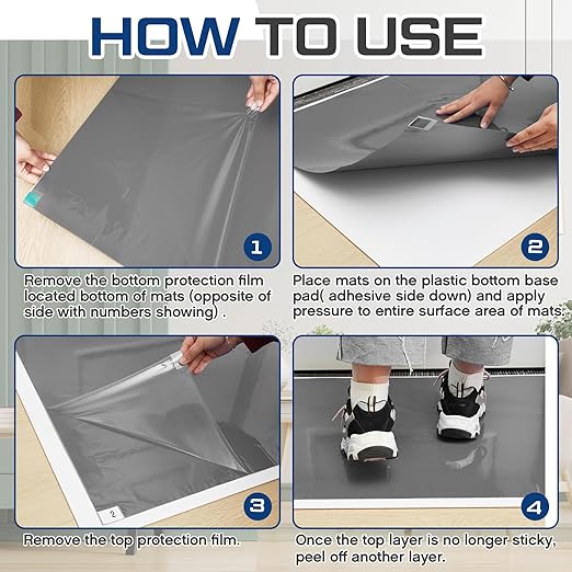 Nuanchu Adhesive Mat Pad Include 1 Sticky Non Slip Base Pad 2 Tacky Dust Mats Construction of 30 Sheets (60 Sheets Total) for Clean Room Science Lab Matting Laboratory Hospital(Gray,24x36 Inches)