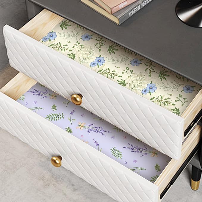 SCENTORINI Scented Drawer Liners for Dresser,6 Linen + 6 Lavender Scent Drawer Paper Liners, Paper Sheets Liner 14.3x19.5 Inch, for Fragrant Home Shelf Closet Bedroom Drawer