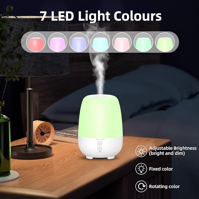 150ML Cordless Essential Oil Diffuser, Built-in 6000mAH Rechargeable Battery, 7 Hours Run Time, 7 Colors LED Light, Portable Aromatherapy Diffuser for Home, Outdoor, Travel (White)