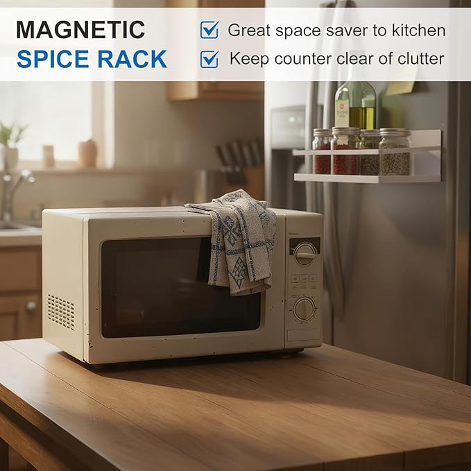 MAQUITA 2 Pack Magnetic Spice Rack Refrigerator Side Magnetic Spice Rack Kitchen Shelf Fridge Shelf Perfect Space Saver for Kitchen