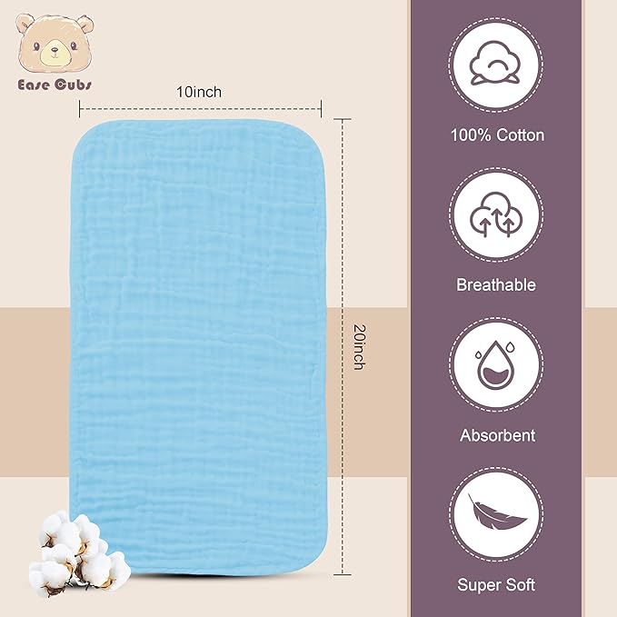 Muslin Burp Cloths Large 100% Cotton Hand Washcloths for Boys & Girls, Baby Essentials Extra Absorbent and Soft Burping Rags for Newborn Registry (Aqua, 12-Pack, 20" X10")