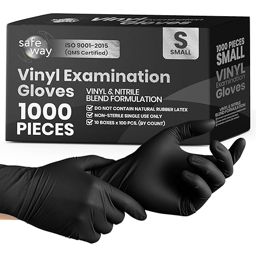 SAFEWAY USA Vinyl Disposable Gloves — Non-Latex and Powder Free, Heavy-Duty Protective and Multi-Purpose Gloves for Cleaning, Food Prep, Tattooing, Lab Works, Mechanics and More — (1000 pcs, Small)