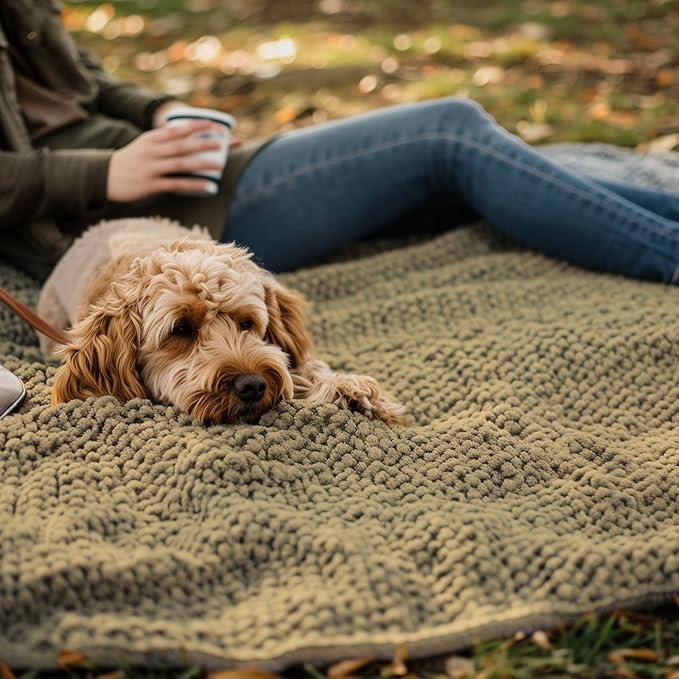 Muddy Mat® Dog Blanket - Chenille Water Absorption Blanket for Bed & Couch Cover for Dogs Washable, Anti-Slip Soft and Durable Furniture Protector for Dogs - Beige 30"x70"