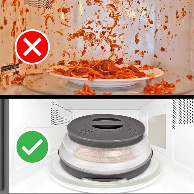 HOVER COVER High Power Magnetic Microwave Splatter Cover with Strongest Magnetic Grip, Collapsible 12-Inch BPA-Free Food Lid, Vented Plate Guard, Dishwasher Safe Space-Saving Storage - Gray