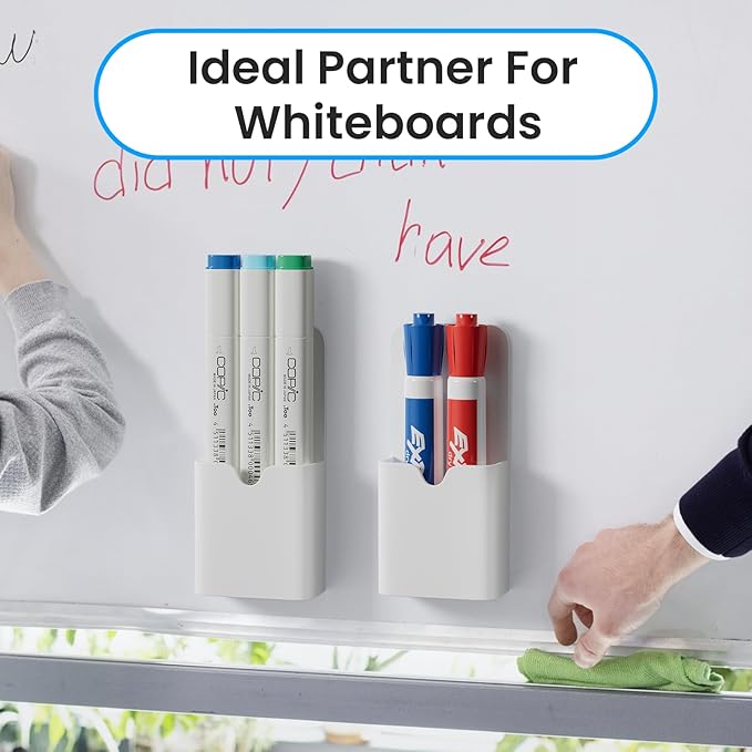 4 packs Magnetic Pen Holder, Magnetic Dry Erase Marker Holder, Magnet Pen Pencil Storage for Fridge, Whiteboard and Locker，School, Office, Home (White)