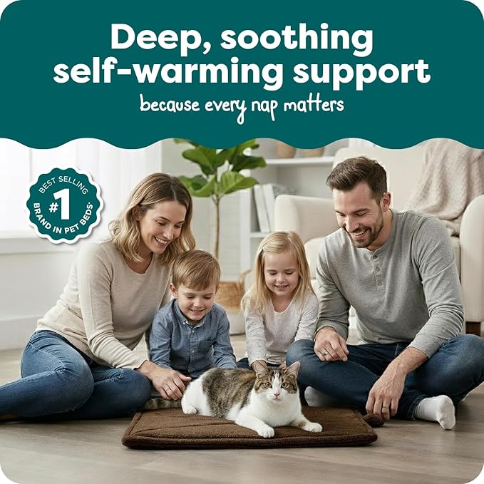 FurHaven ThermaNAP Self Warming Cat Mat/Dog Bed for Crates with Self-Warming Technology for Cozy Rest, Fully Machine Washable, Small, Plush Faux Fur, Espresso