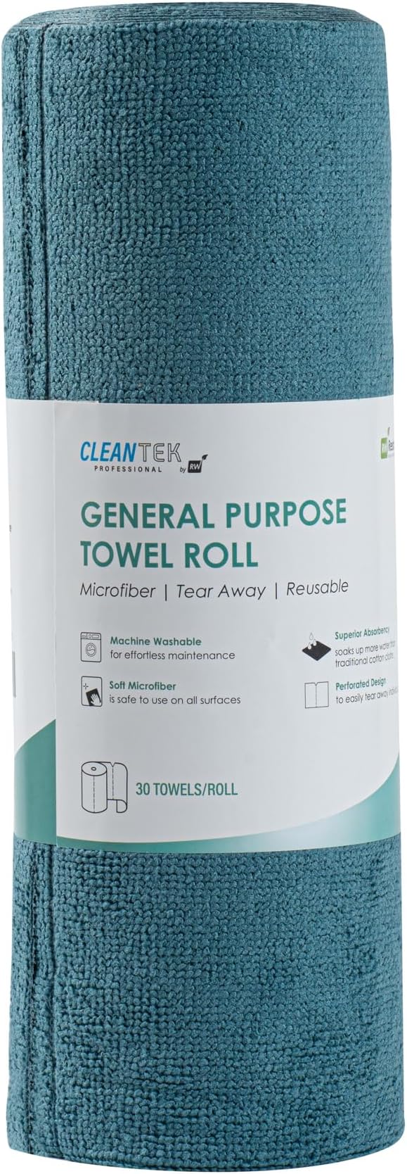 Clean Tek Professional 11.8 x 11.8 Inch Microfiber Towel Rolls, 300 Reusable Towel Rolls - Tear Away, Perforated, Teal Microfiber Cleaning Roll, For All The Cleaning Tasks