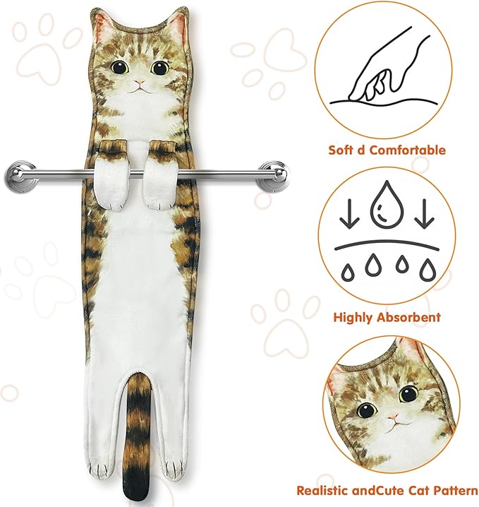 PAT JUUMG Funny Beaver Cat Hand Towels for Bathroom Kitchen, Cute Home Decorative Hanging Face Towels, Super Absorbent Soft, Cat Lovers Gifts for Women, Housewarming Gift
