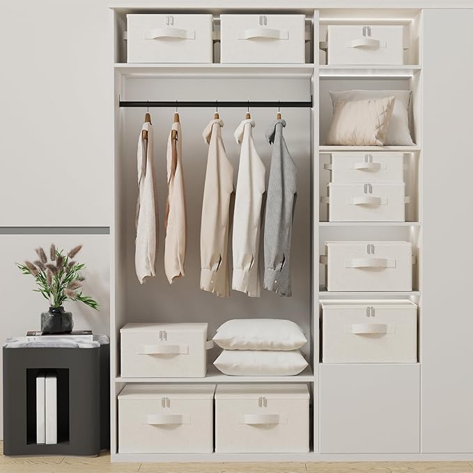 Underbed Storage Cube, Closet Organizer with Lid, Foldable Home Container Bags for Organizing Clothes, Shoes, Blankets, Pillows, 15.7x11.8x7.8Inches, Beige, 2 Pack