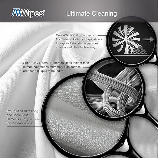 AAwipes Superfine Microfiber Wipes Knitted Cleanroom 12"x12" (100 Counts/Bag, 180gsm, Polyester) High-End Lint Free Cloths for Fiber Optics, Laser Sealed Edge Class 100 Cloths (MF18012)