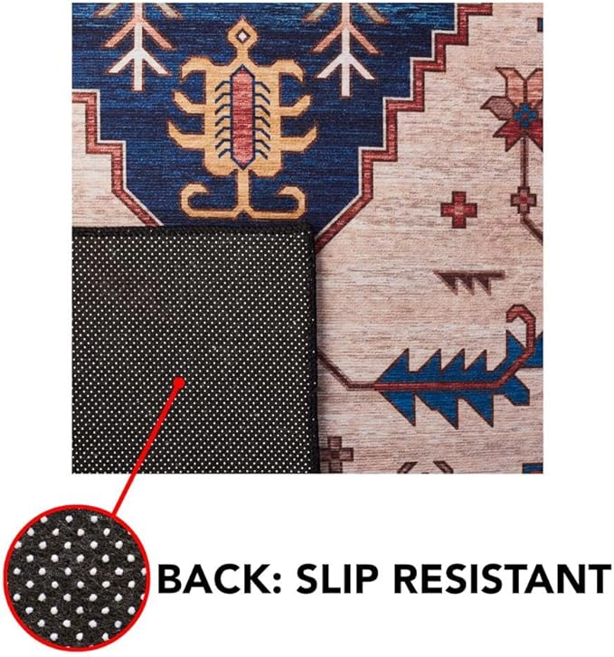SAFAVIEH Washable Rug Tucson Collection - 2'6" x 4', Rust & Blue, Slip Resistant & Easy to Clean, Ideal for Living Room, Bedroom, Dining Space (TSN153P)