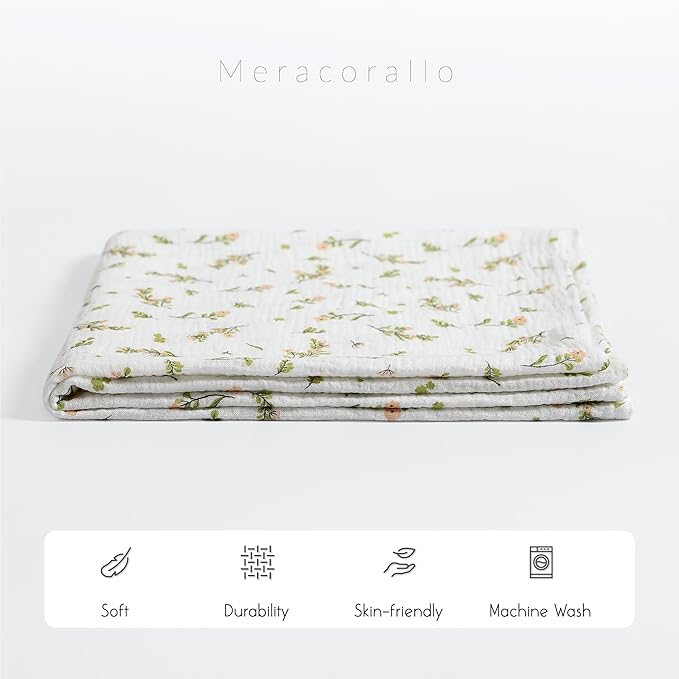 Meracorallo Muslin Swaddle Blanket, 100% Cotton Receiving Blanket Soft and Breathable Swaddle Wrap for Baby Boys and Girls, Flower