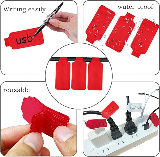 60 Pcs Cable Labels & Reusable Hook and Loop Fastening Ties Set - 30 Pcs Cord or Wire Labels & 30 Pieces Cable Tags for Electronics, Home & Office Cord Management