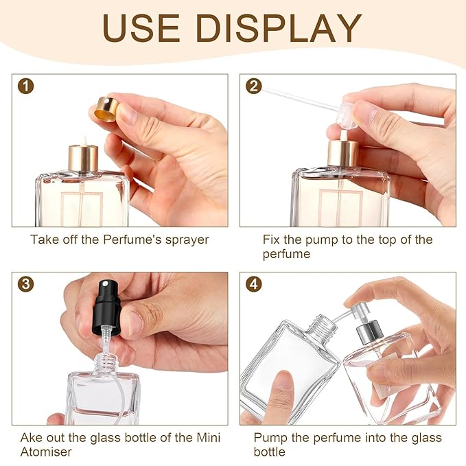 Domensi 30 Pcs 15 ml Glass Perfume Bottles Mini Glass Empty Spray Atomizer Bottles Bulk Refillable Perfume Dispenser Container with Pump Tool for Travel Cleaning Skin Care(Black, Gold, Silver)