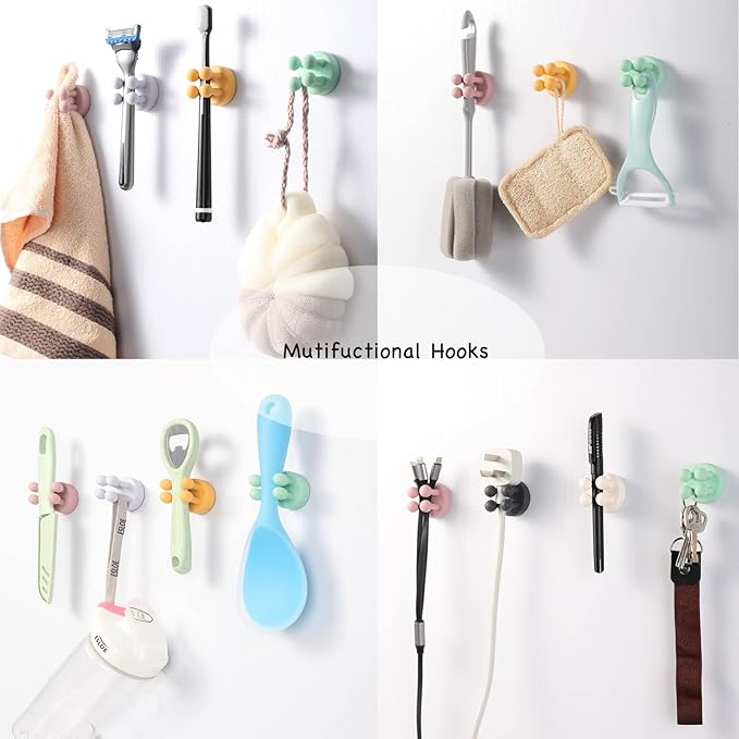 iBetterLife 5Pcs Self-adhesive Hooks Holders - Mounted to Wall Mirror for Clipping & Hanging Toothbrush Razor Towel Key Plug Cable, Utility Holder for Kitchen Bathroom Home Office Dorm Room Essentials