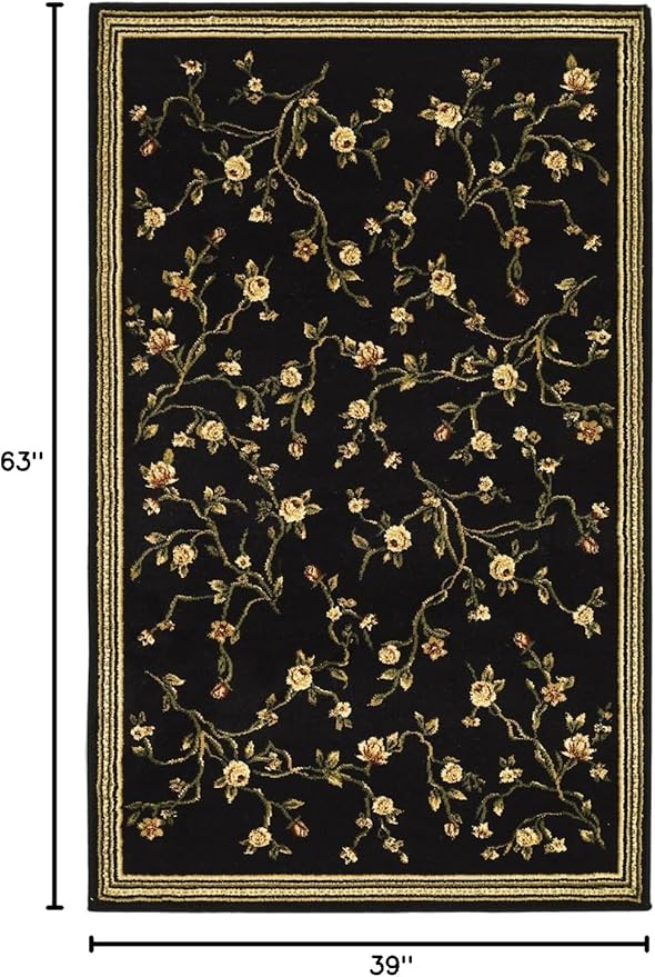 SAFAVIEH Lyndhurst Collection Accent Rug - 3'3" x 5'3", Black, Traditional Floral Design, Non-Shedding & Easy Care, Ideal for High Traffic Areas in Entryway, Living Room, Bedroom (LNH220A)